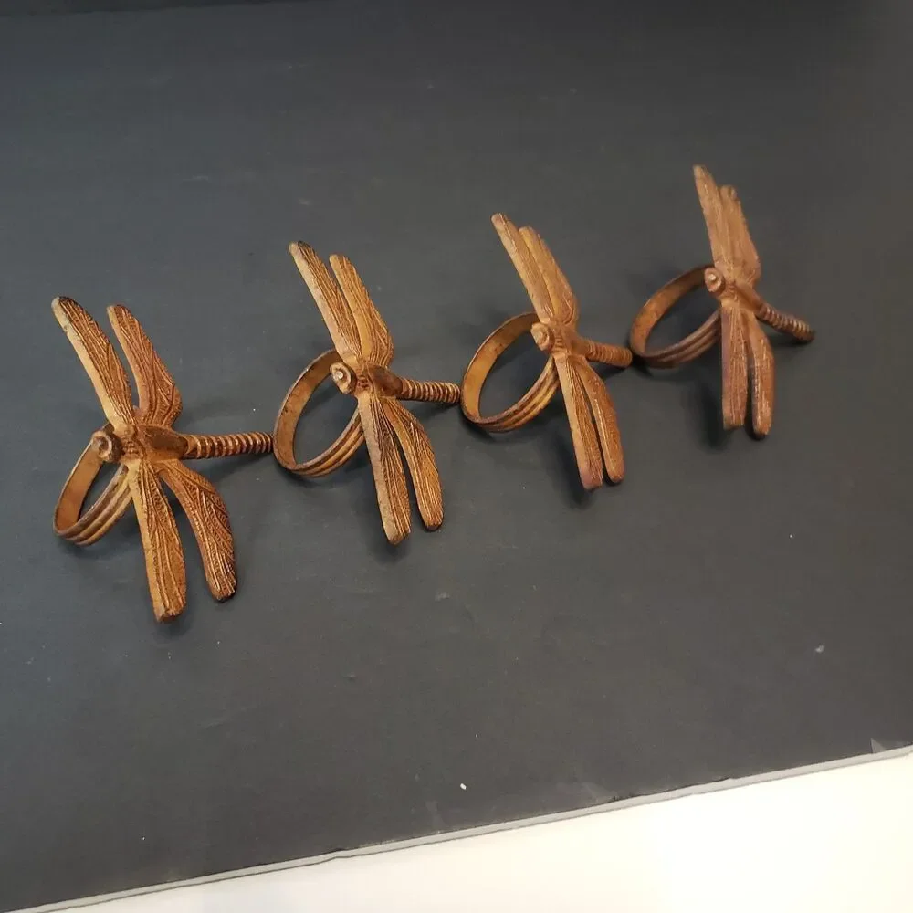 Vintage Pier 1 Cast Iron Dragonfly Napkin Holders Rustic Cottagecore Tablescape